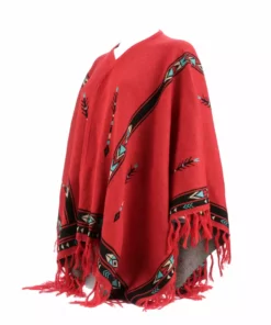 Lucchesse-inc Alpaca Fleece Poncho :: Red/Turquoise APPAREL