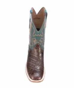 Lucchese-inc Bryan Exotic Distressed :: Barrel Brown + Teal Boots