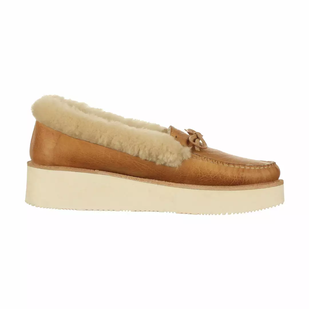 Brand new โค๏ธ Lucchese-inc Shearling Wedge Moccasin :: Tan ๐ 3 Lucchese-inc Shearling Wedge Moccasin :: Tan