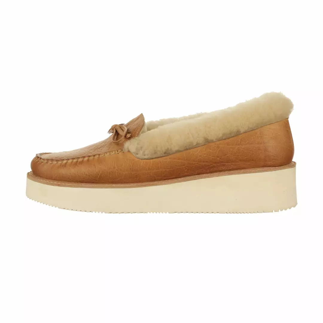 Brand new โค๏ธ Lucchese-inc Shearling Wedge Moccasin :: Tan ๐ 7 Lucchese-inc Shearling Wedge Moccasin :: Tan