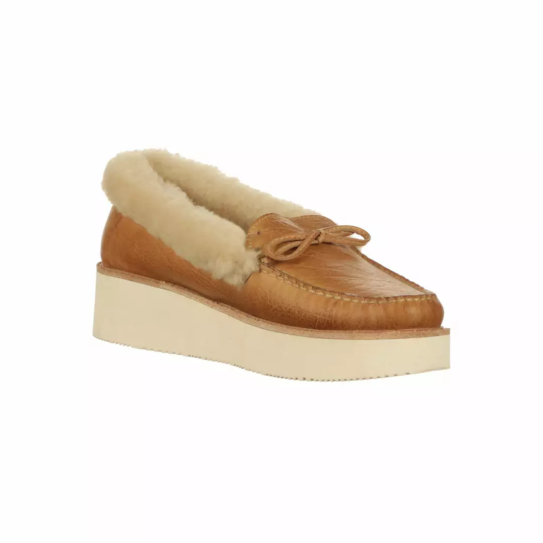 Brand new โค๏ธ Lucchese-inc Shearling Wedge Moccasin :: Tan ๐ 5 Lucchese-inc Shearling Wedge Moccasin :: Tan