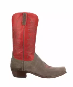 Lucchese-inc Paxson Suede :: Steel Grey + Red