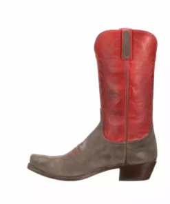Lucchese-inc Paxson Suede :: Steel Grey + Red